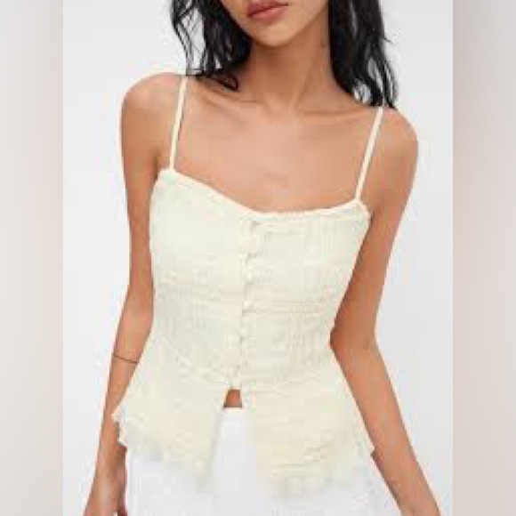 Cider Tops - Cider Cream Square Neck Ruched Shirred Split Hem Cami XS NEW